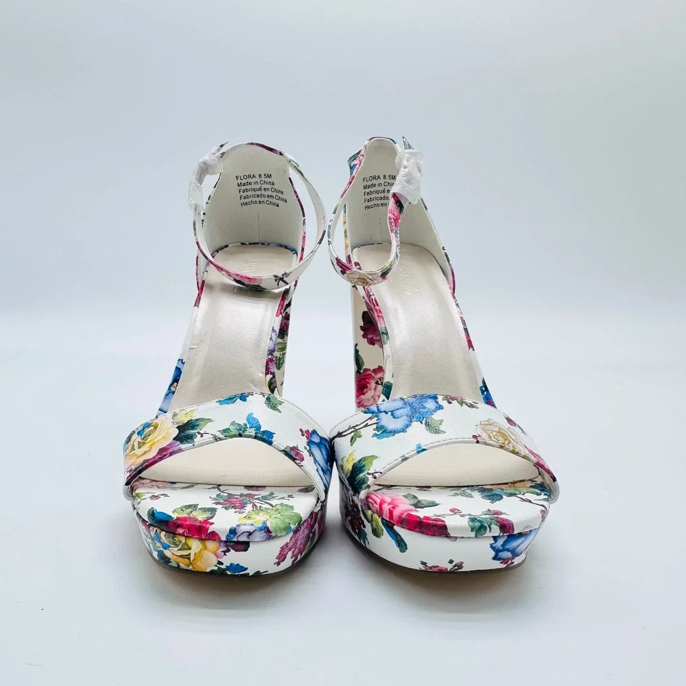 Davids Bridal Flora Floral Platform Block‎ Heels Ankle Strap 8.5M Wedding Fairy